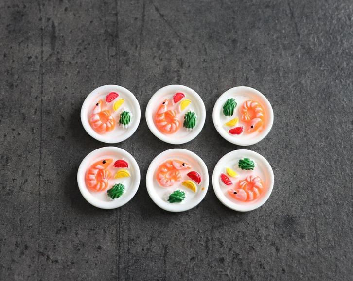 Bord garnaal sperzieboon citroen miniatuur nieuw 1:12 - 1 st, Verzamelen, Poppenhuizen en Toebehoren, Nieuw, Decoratie, Ophalen of Verzenden