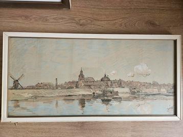 Gezicht op Leerdam,pastel op papier achter glas beschikbaar voor biedingen