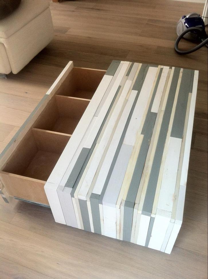 Houten verrijdbare salontafel, Huis en Inrichting, Tafels | Salontafels, Gebruikt, Minder dan 50 cm, 50 tot 100 cm, 100 tot 150 cm