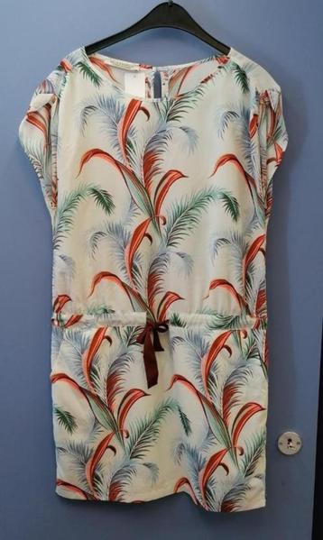 Maison Scotch creme jurk +bladeren oranje groen M-L nr 38546