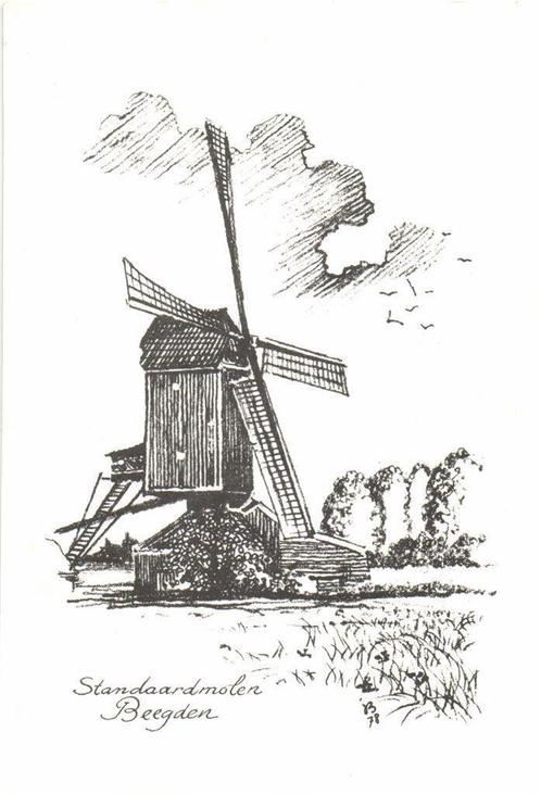 Standaardmolen Beegden - tekening - beschreven, Verzamelen, Ansichtkaarten | Nederland, Ongelopen, Overijssel, 1920 tot 1940, Ophalen of Verzenden