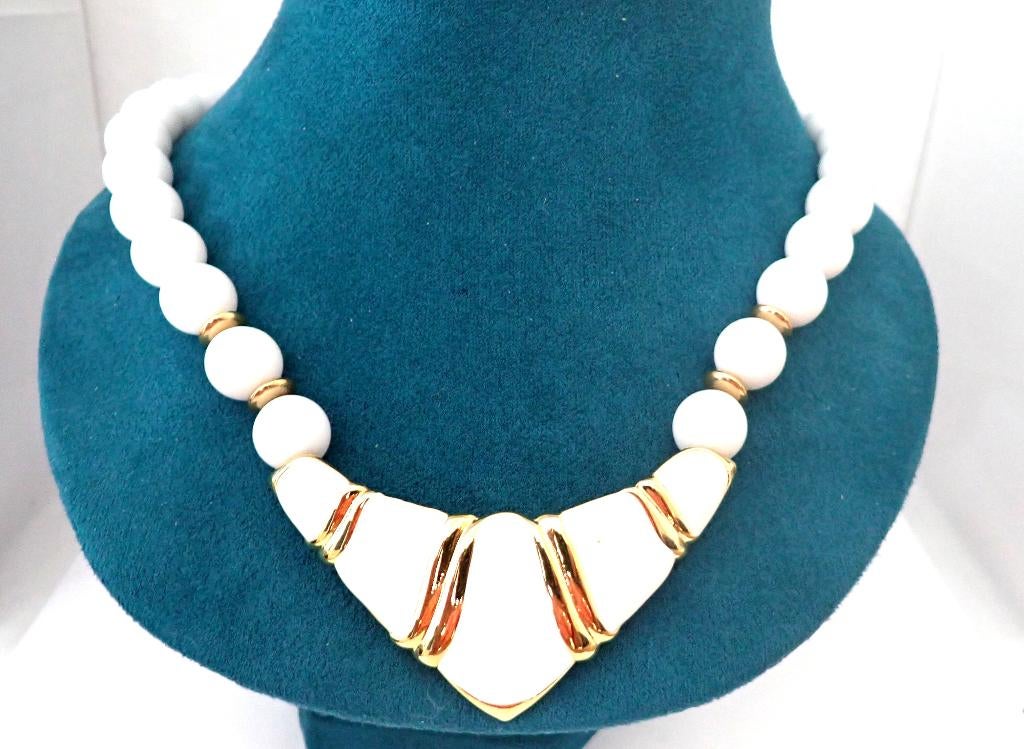 Vintage 80-ties collier, Sieraden, Tassen en Uiterlijk, Kettingen, Verzenden, Zo goed als nieuw, Wit, Overige materialen