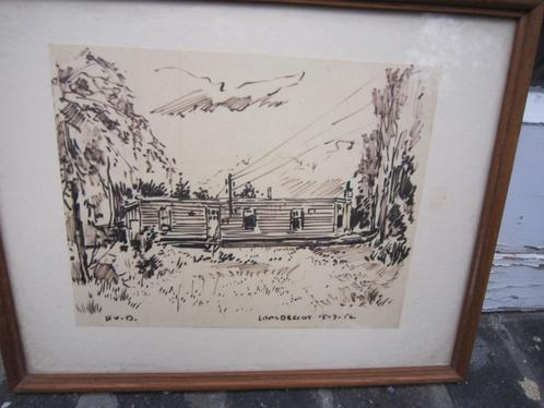 Loosdrecht, Opgeplakte tekening van een Caravan, Antiek en Kunst, Kunst | Tekeningen en Foto's, Ophalen of Verzenden