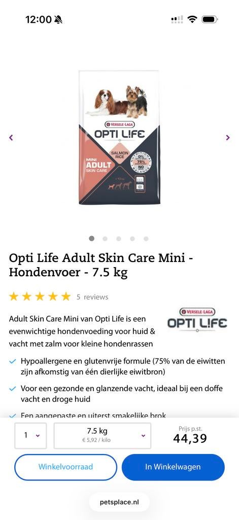 Optilife mini 7 kilo hondenvoer 80 procent over smaak zalm, Ophalen of Verzenden, Hond