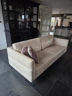 Mooie zandkleurige leren bankstel, Ophalen, Zo goed als nieuw, Rechte bank, Modern