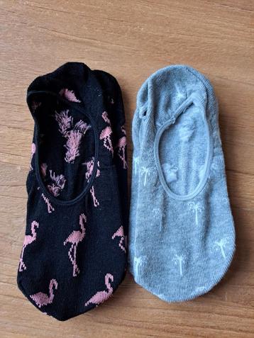 2x sneakersokken maat 39-42 flamingo palmboom beschikbaar voor biedingen
