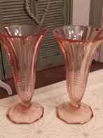 Vintage art deco tulpen vaasjes persglas rose twee, Ophalen of Verzenden