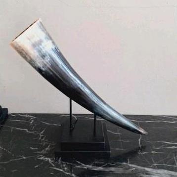 Mooie hoorn zwart beige op voet vakkenkast ornament  beschikbaar voor biedingen