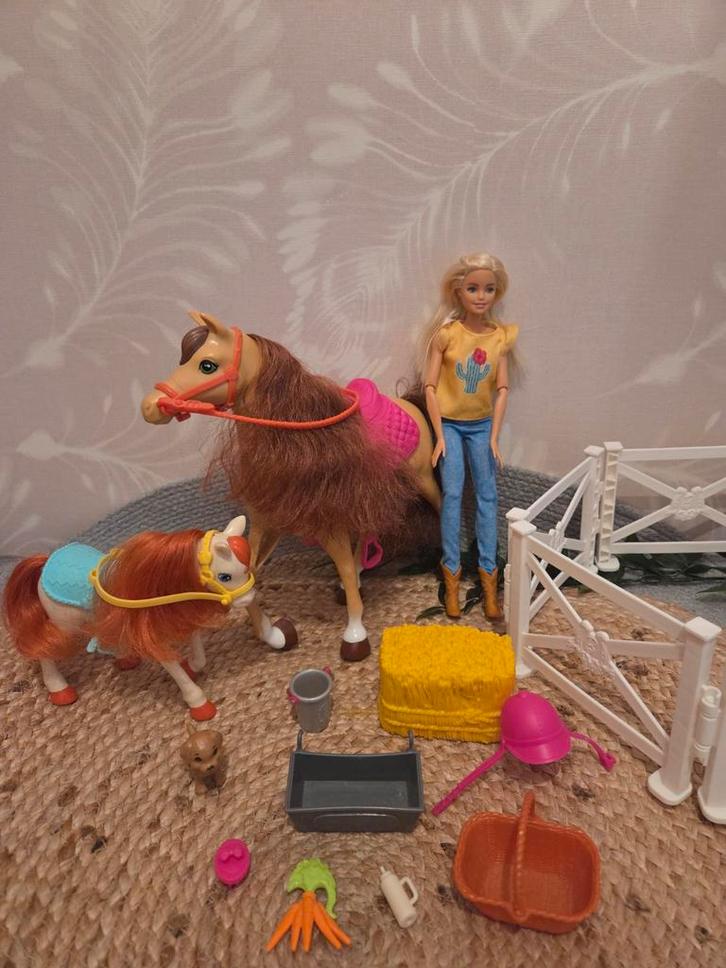 Barbie met paarden set, Kinderen en Baby's, Speelgoed | Poppen, Zo goed als nieuw, Barbie, Ophalen of Verzenden