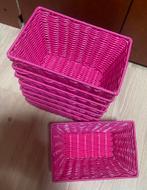 Set van 9 roze mandjes van gevlochten kunststof, Kunststof, Gebruikt, Rechthoekig, Mand