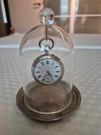 Antiek zak horloge in stolp met tinnen onderzetter, Ophalen of Verzenden