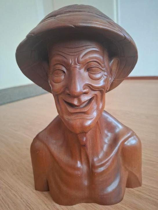 Handgesneden houten buste Indonesische man - NL-Indie, Antiek en Kunst, Kunst | Beelden en Houtsnijwerken, Ophalen of Verzenden