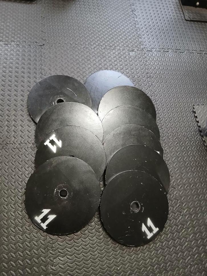 Ijzeren gewichtsschijven - Set van 10x 11kg, Sport en Fitness, Fitnessmaterialen, Gebruikt, Halterschijven, Armen, Benen, Borst