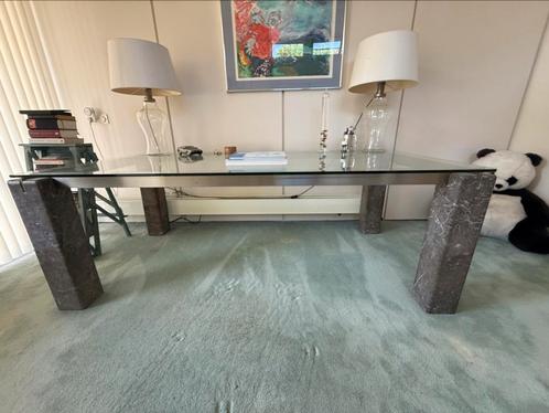 Faraone glazen eettafel marmeren poten door Renato Polidori, Huis en Inrichting, Tafels | Eettafels, Zo goed als nieuw, 50 tot 100 cm