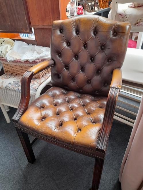 Antieke leren fauteuile, Huis en Inrichting, Fauteuils, Zo goed als nieuw, 75 tot 100 cm, Ophalen