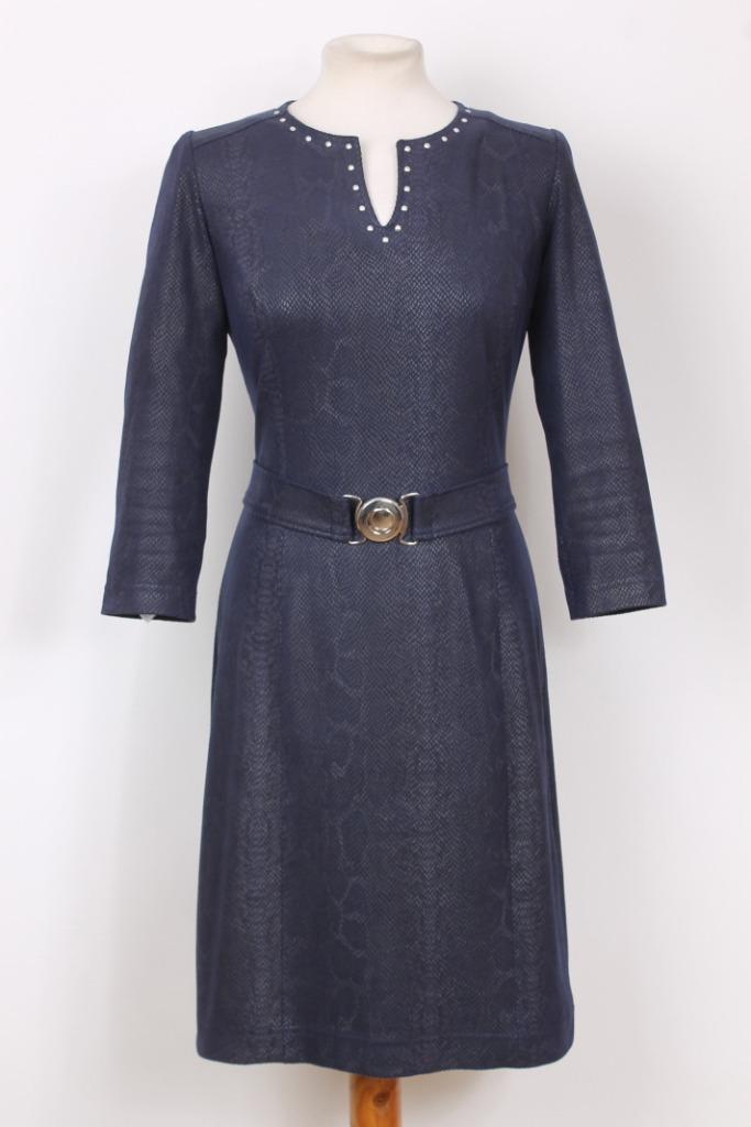 Herfst! Leatherlook jurk van Caroline Biss, Kleding | Dames, Jurken, Zo goed als nieuw, Maat 36 (S), Blauw, Boven de knie, Verzenden