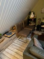 2x Robuuste leren eetkamerstoelen met stalen frame, Twee, Bruin, Leer, Ophalen of Verzenden