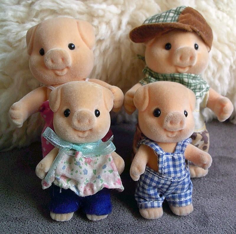 4 vintage Sylvanian varken Familie 1980's, Ophalen, Zo goed als nieuw, Overige typen, Klein (minder dan 20 cm)