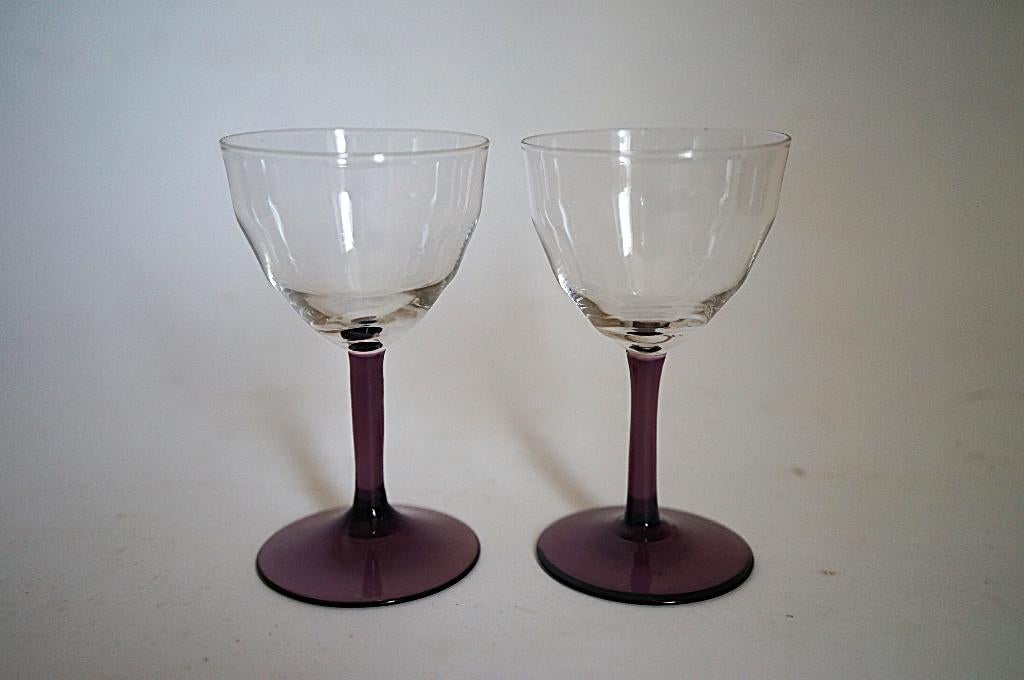 antiek WJ Rozendaal 2x glas logos Kristalunie paars steel., Antiek en Kunst, Ophalen of Verzenden