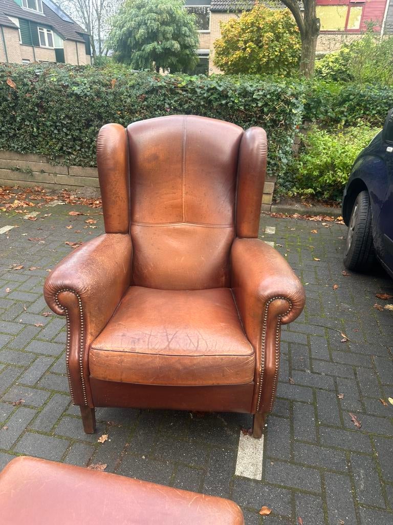 Schaapsleren fauteuil, Huis en Inrichting, Ophalen of Verzenden, Zo goed als nieuw, 75 tot 100 cm, 50 tot 75 cm