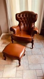 Chesterfield fauteuil, Huis en Inrichting, Stoelen, Ophalen, Bruin, Leer, Zo goed als nieuw