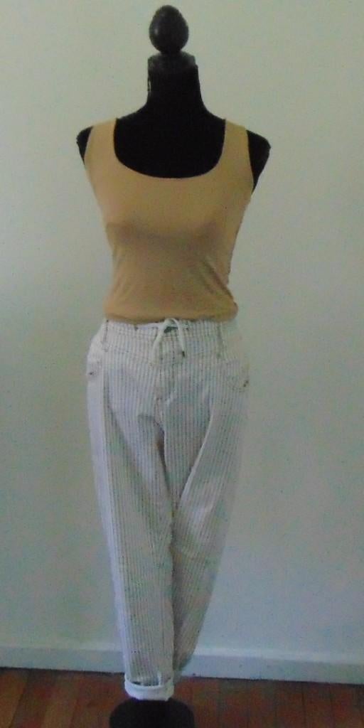 Ecru beige streep jeans red Button 42, Kleding | Dames, Spijkerbroeken en Jeans, Wit, Ophalen of Verzenden, Zo goed als nieuw