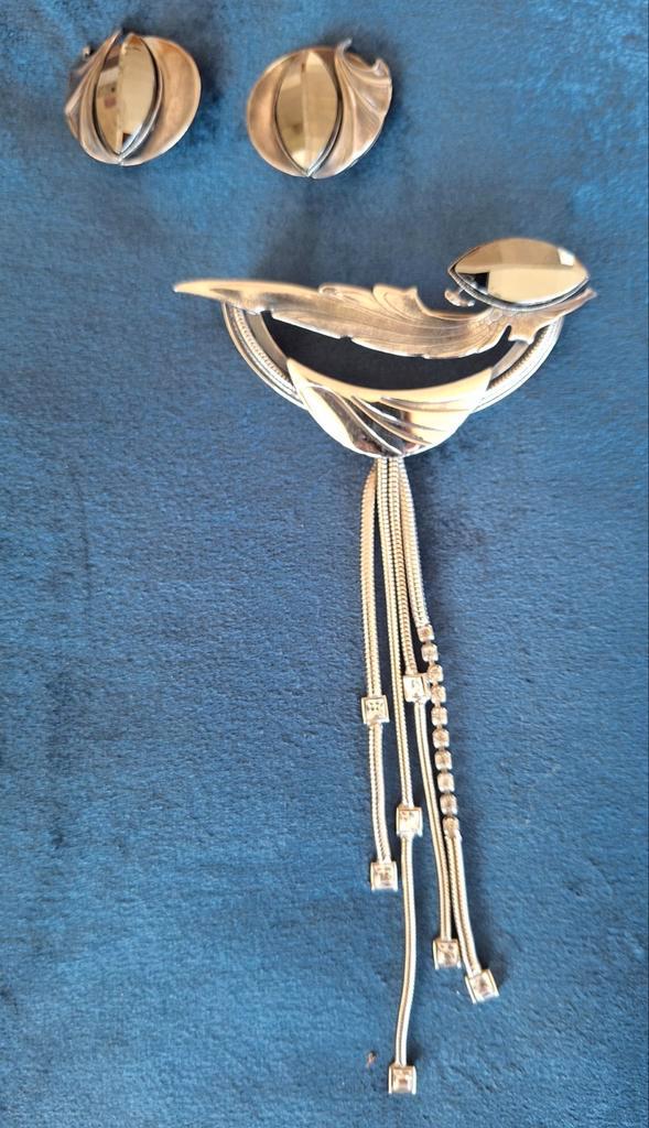 Vintage broche en oorclips Ermani Bulatti, Sieraden, Tassen en Uiterlijk, Broches, Zo goed als nieuw, Overige materialen, Zilver
