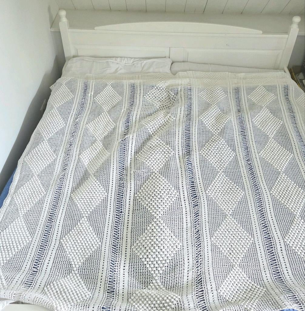 Leuke katoen gehaakte sprei, 220 x 200 cm, Overige materialen, Gebruikt, Wit, Tweepersoons