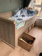 Steigerhouten bed 90x200 met opbergkisten en trapje, Huis en Inrichting, Ophalen, Gebruikt, 90 cm, Eenpersoons