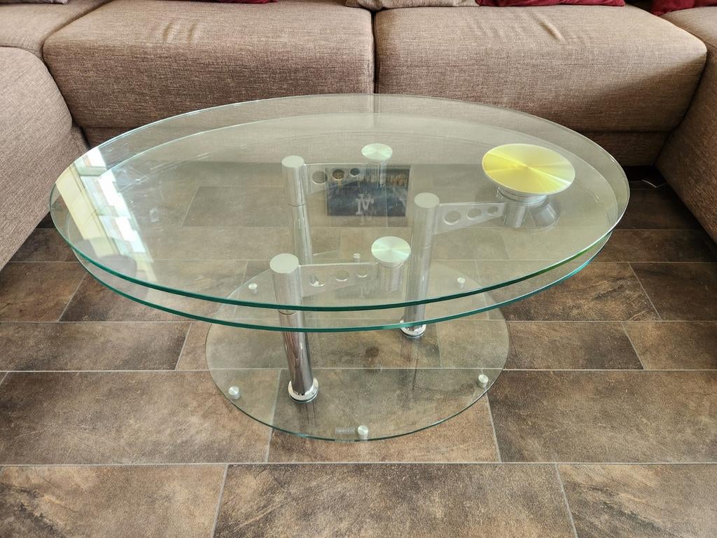 Elegante glazen salontafel, Ophalen, 100 tot 150 cm, 50 tot 100 cm, Zo goed als nieuw