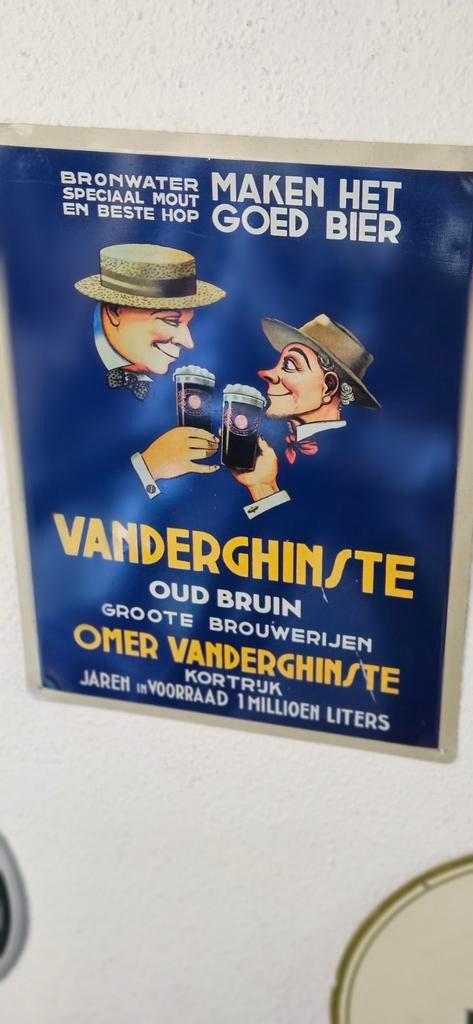 Vintage Vanderghinste Oud Bruin Reclamebord, Verzamelen, Ophalen of Verzenden, Gebruikt, Reclamebord, Plaat of Schild, Overige merken