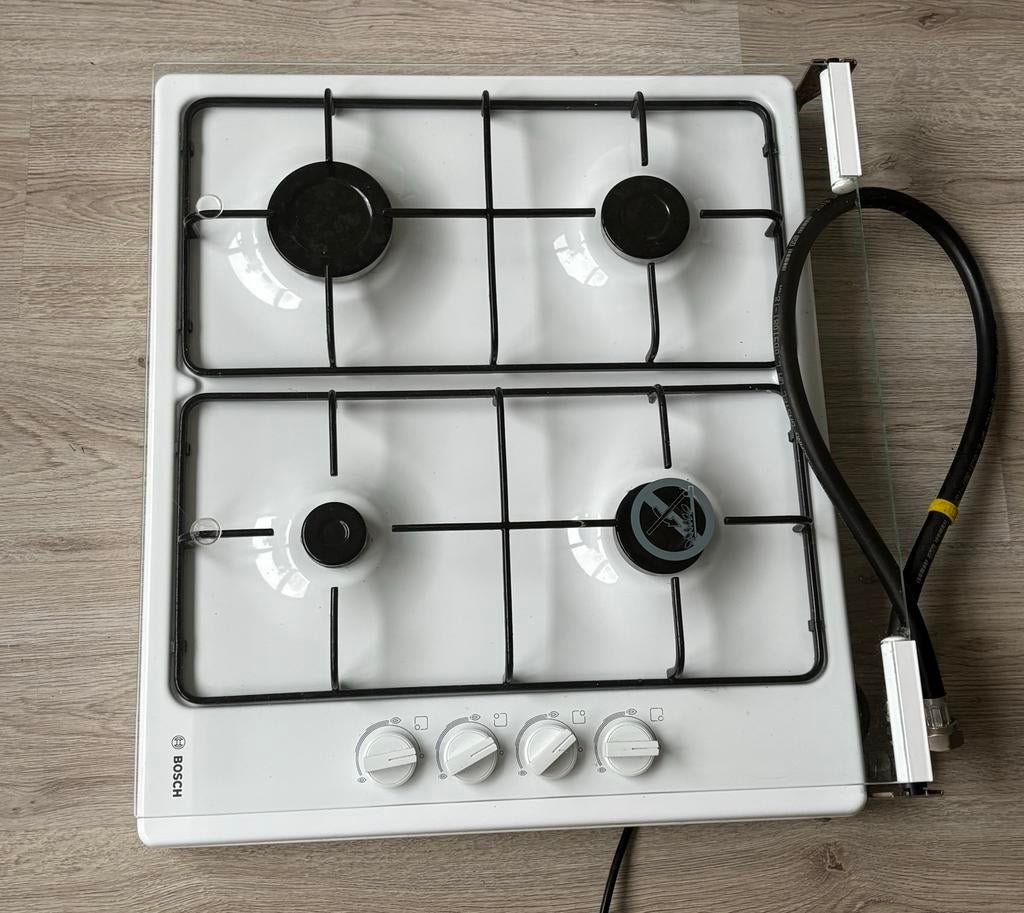 Bosch 4-pits gasfornuis met glazen afdekplaat, Ophalen, Gebruikt, 60 cm of meer, 4 kookzones