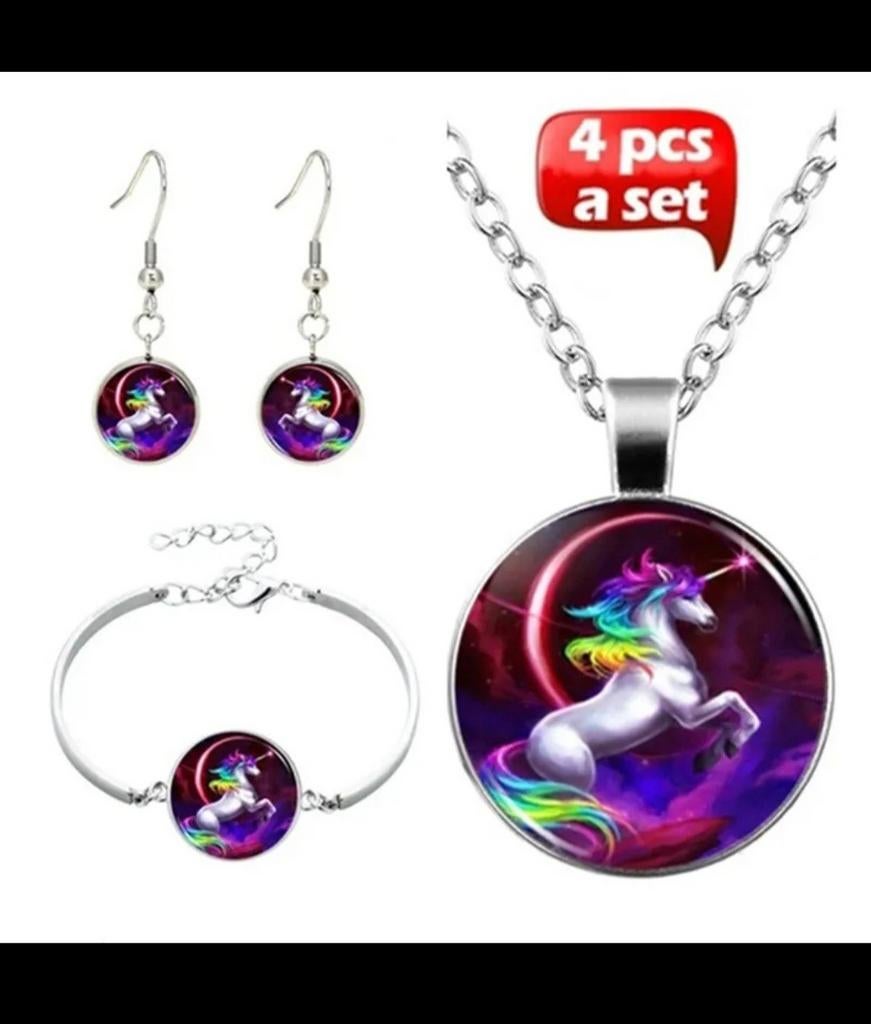 Eenhoorn Sieradenset: Ketting, Armband, Oorbellen (4-, Sieraden, Tassen en Uiterlijk, Kindersieraden, Nieuw, Armband, Zilver, Ophalen of Verzenden