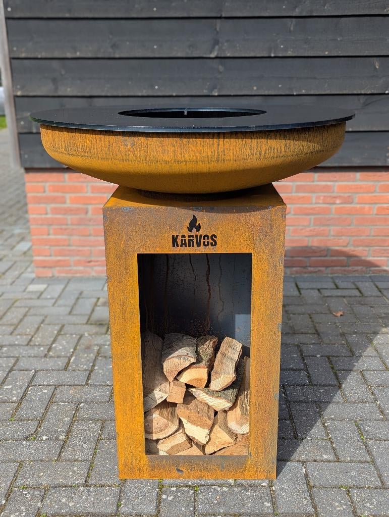 BBQ plancha met cortenstaal vuurschaal en sokkel, Ophalen of Verzenden, Nieuw, KARVOS, Met accessoires