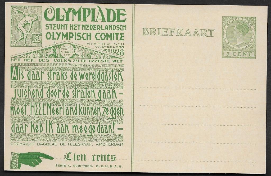Briefkaart Olympische Spelen 1928. OL 15., Postzegels en Munten, Ophalen of Verzenden, Briefkaart