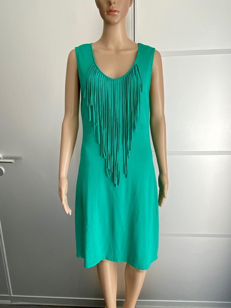 G386 Juffrouw Jansen:  mt. M=38/40 jurk groen, Kleding | Dames, Maat 38/40 (M), Ophalen of Verzenden, Zo goed als nieuw, Knielengte