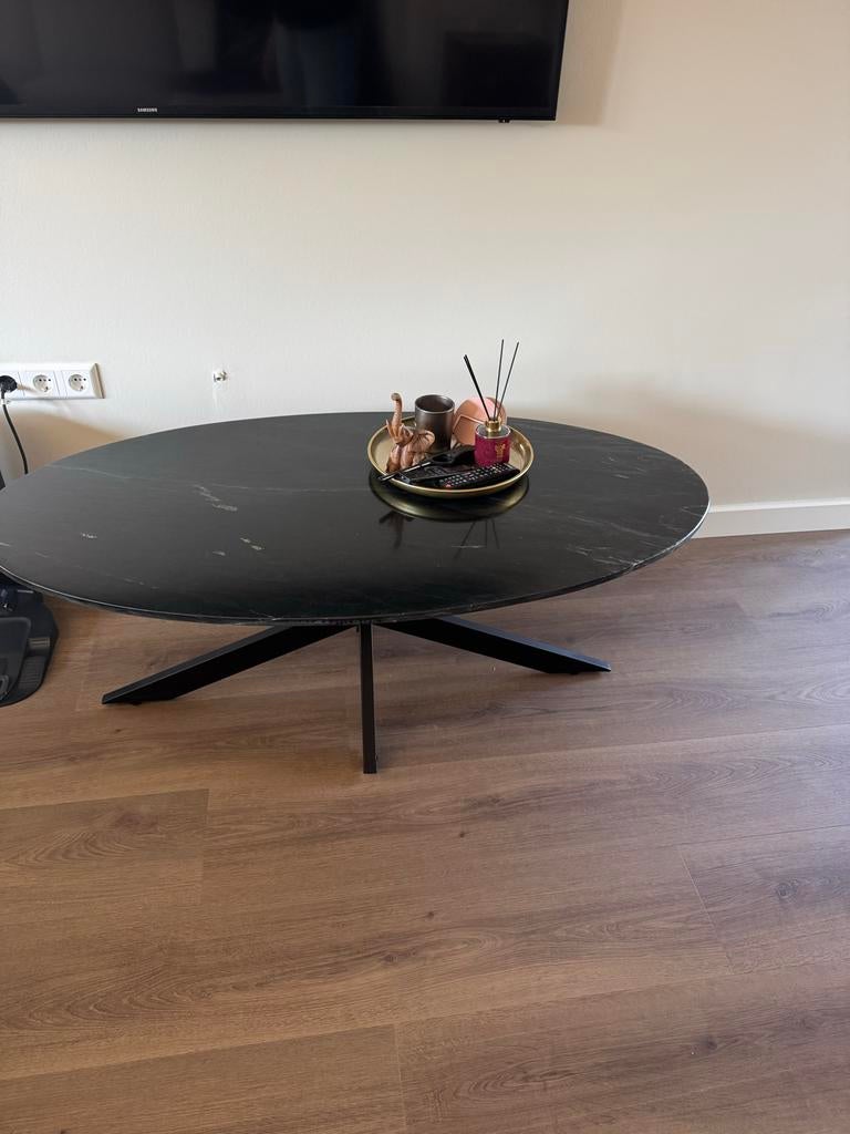 Zwarte ovale salontafel marmer - 130x70x48 cm, Huis en Inrichting, Tafels | Salontafels, Gebruikt, Minder dan 50 cm, 100 tot 150 cm
