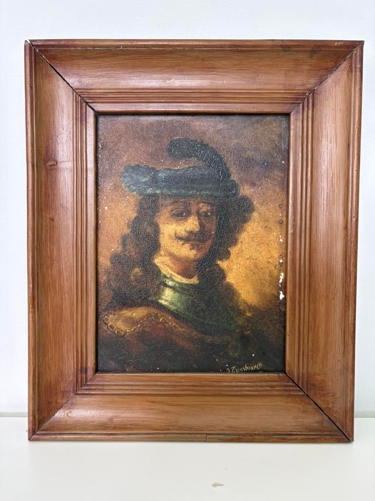 Handbeschilderde tegel – Rembrandt stijl – vintage (GIEN), Ophalen of Verzenden