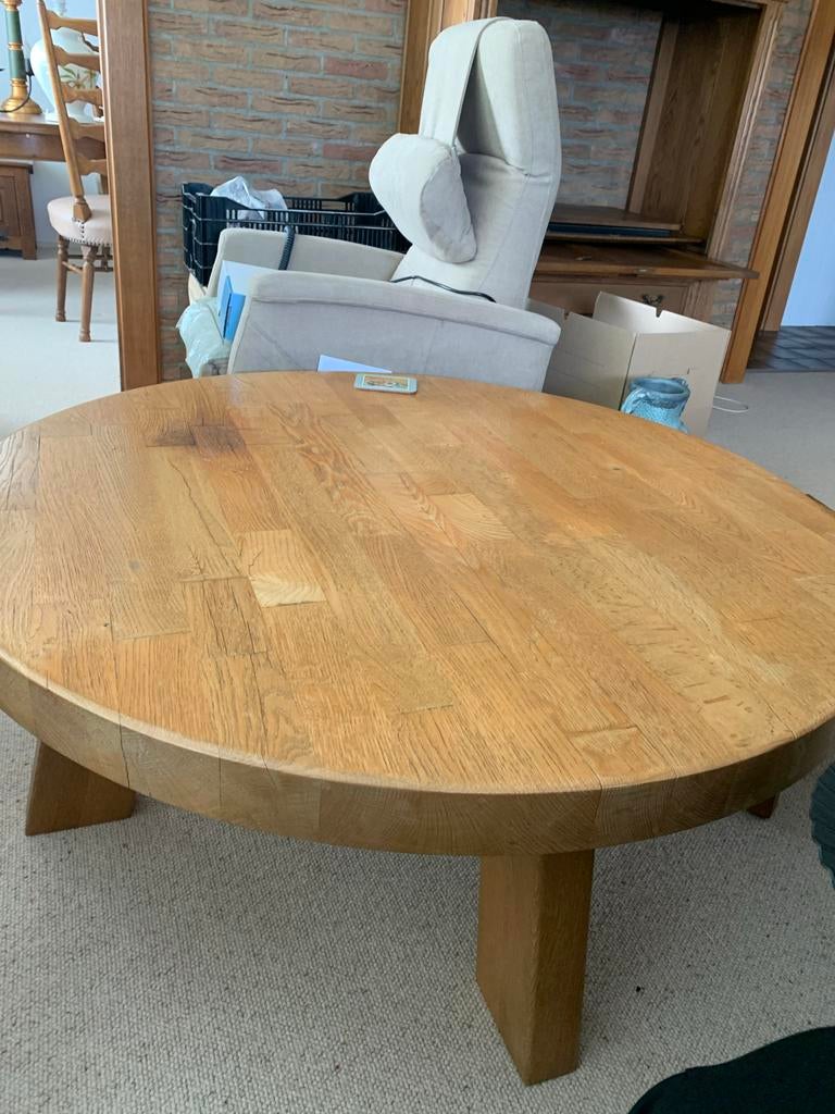 Massief Eiken Ronde Salontafel, Huis en Inrichting, Ophalen, Gebruikt, 100 tot 150 cm, 50 tot 100 cm