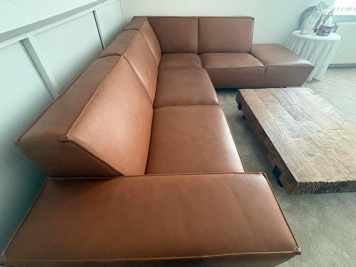 Leren hoekbank, Huis en Inrichting, Banken | Sofa's en Chaises Longues, Zo goed als nieuw, Vierpersoons of meer, 200 tot 250 cm