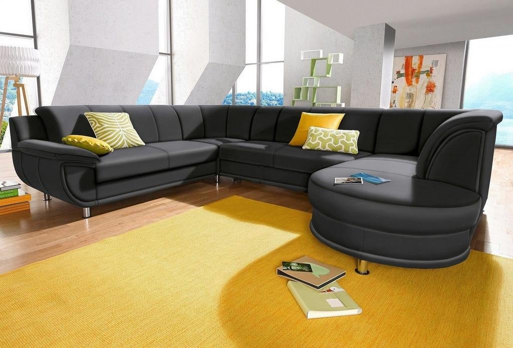 Nieuwe mega Ubank zwart lederlook xxl zihoek mega bankstel, Huis en Inrichting, Banken | Bankstellen, Ophalen of Verzenden, Nieuw