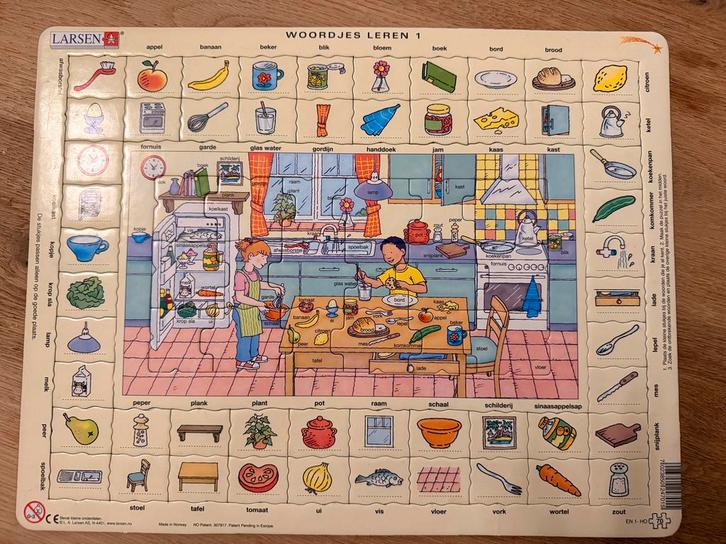 Larsen Woord- en Wereldpuzzel - samen 4,00, Kinderen en Baby's, Speelgoed | Kinderpuzzels, Zo goed als nieuw, 4 tot 6 jaar, Van hout