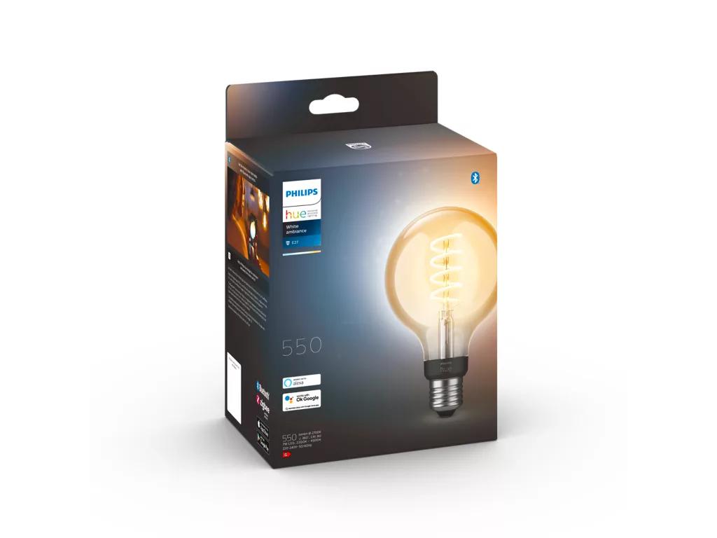 Philips Hue White Ambiance E27 LED Filament Bol G95, Led-lamp, Soft of Flame, Nieuw, E27 (groot)