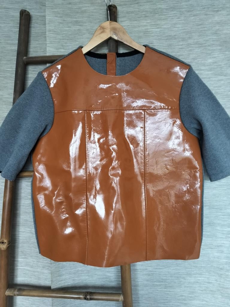 Leren top met katoenen mouwen, Kleding | Dames, Tops, Ophalen of Verzenden, Zo goed als nieuw