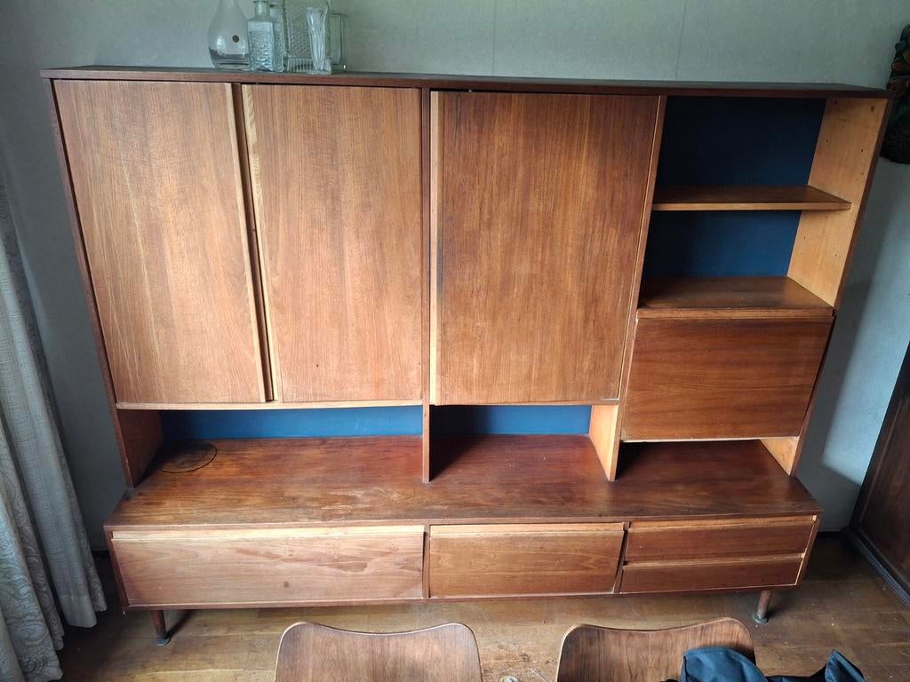 Vintage Teak Wandkast - Midcentury Design, Huis en Inrichting, Kasten | Buffetkasten, Ophalen, Gebruikt, Met deur(en), 150 tot 200 cm