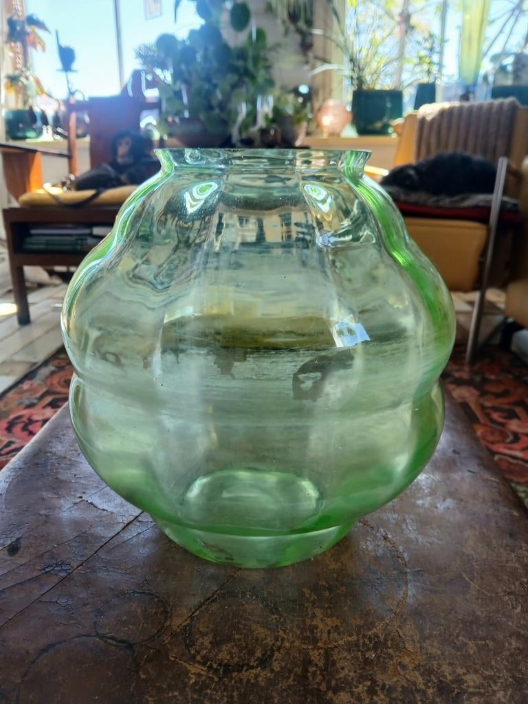 Copier Vintage Groene Glazen Vaas - Uniek Design, Ophalen