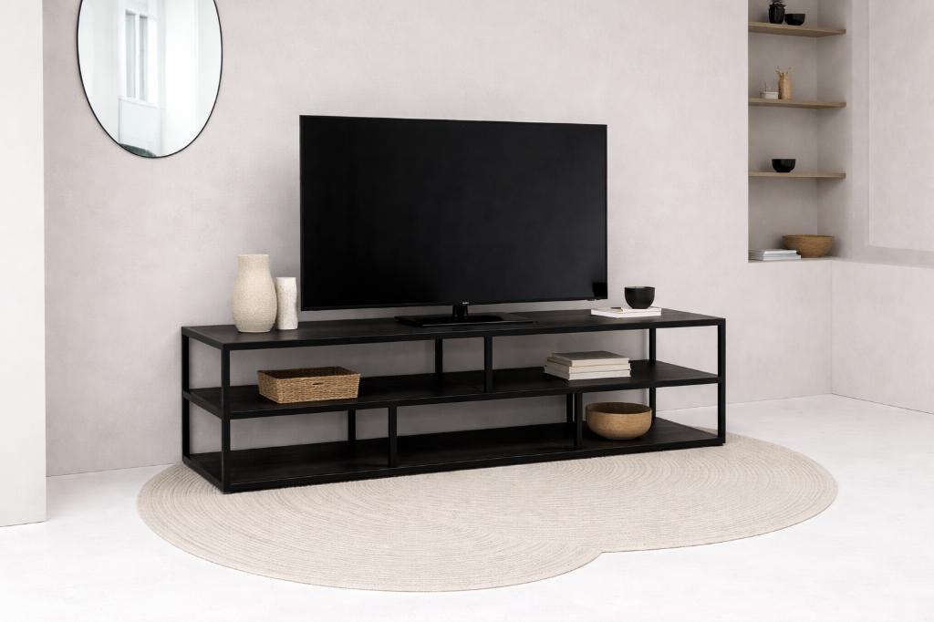 Opheffingsuitverkoop op=op TV meubel Zwart Eiken 200cm, Modern, Metaal, 150 tot 200 cm, Nieuw, Stalux