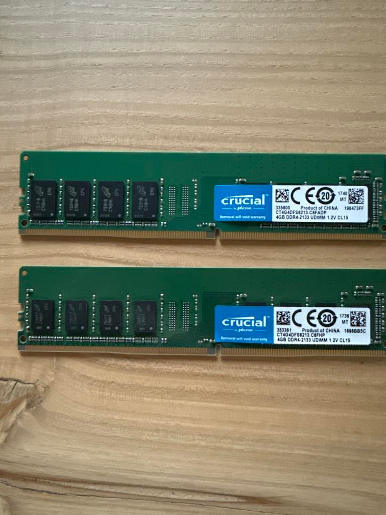 Crucial 8GB (2x4GB) DDR4-2133 UDIMM Geheugen, Computers en Software, RAM geheugen, Gebruikt, DDR4, 8 GB, Ophalen of Verzenden