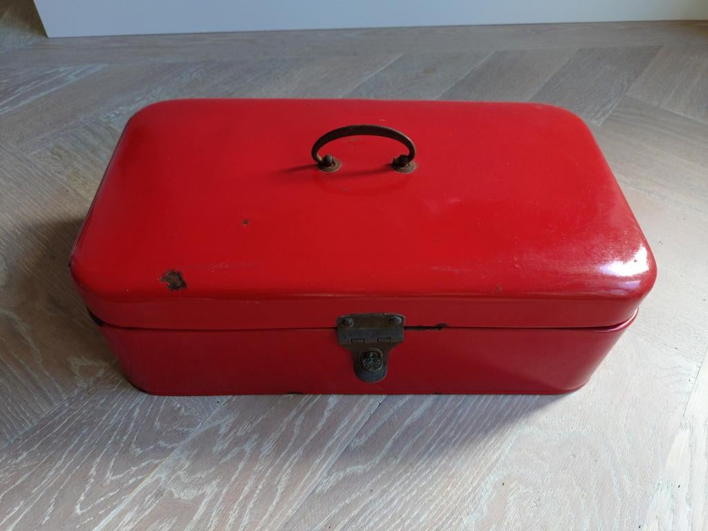 Vintage Retro Emaille Broodtrommel Rood, Ophalen of Verzenden