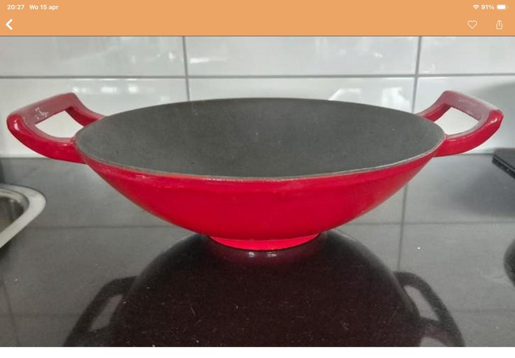 Gietijzeren wok pan 2x gebruikt, Huis en Inrichting, Keuken | Potten en Pannen, Ophalen, Zo goed als nieuw, Gietijzer, Wok